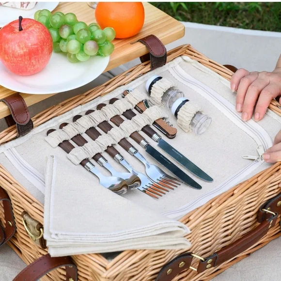 Multifunctional Wicker Picnic Basket Set for 2 with Blanket & Picnic Table - Picture 8 of 11